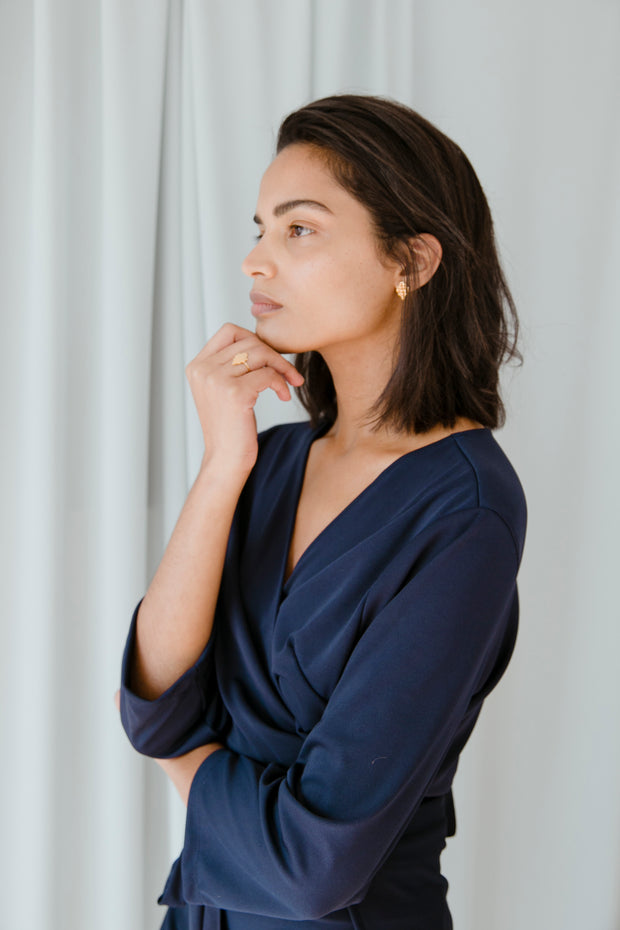 Blue Navy Lilies Wrap Blouse